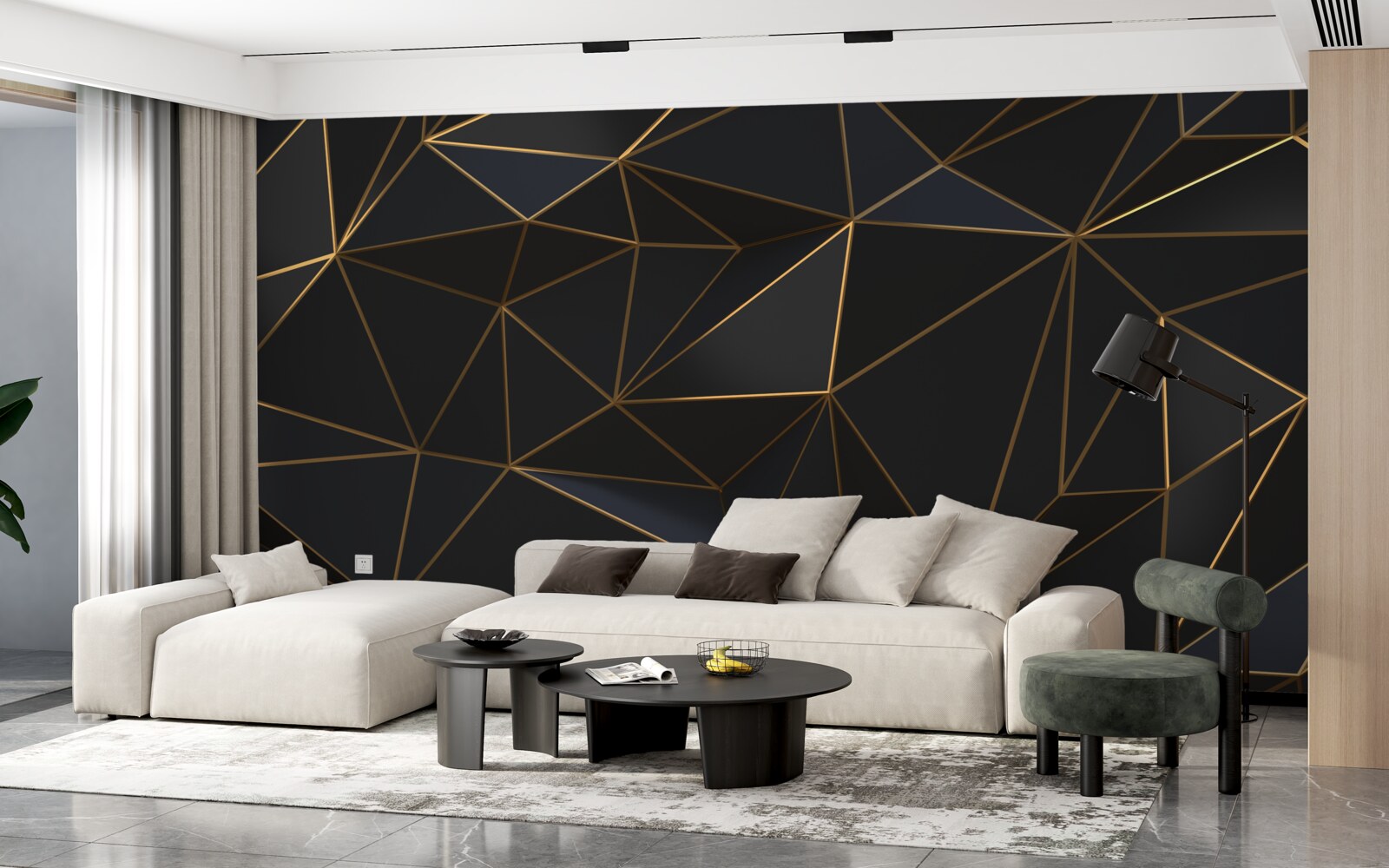 Fotobehang driehoeken en diamanten gezet in goud