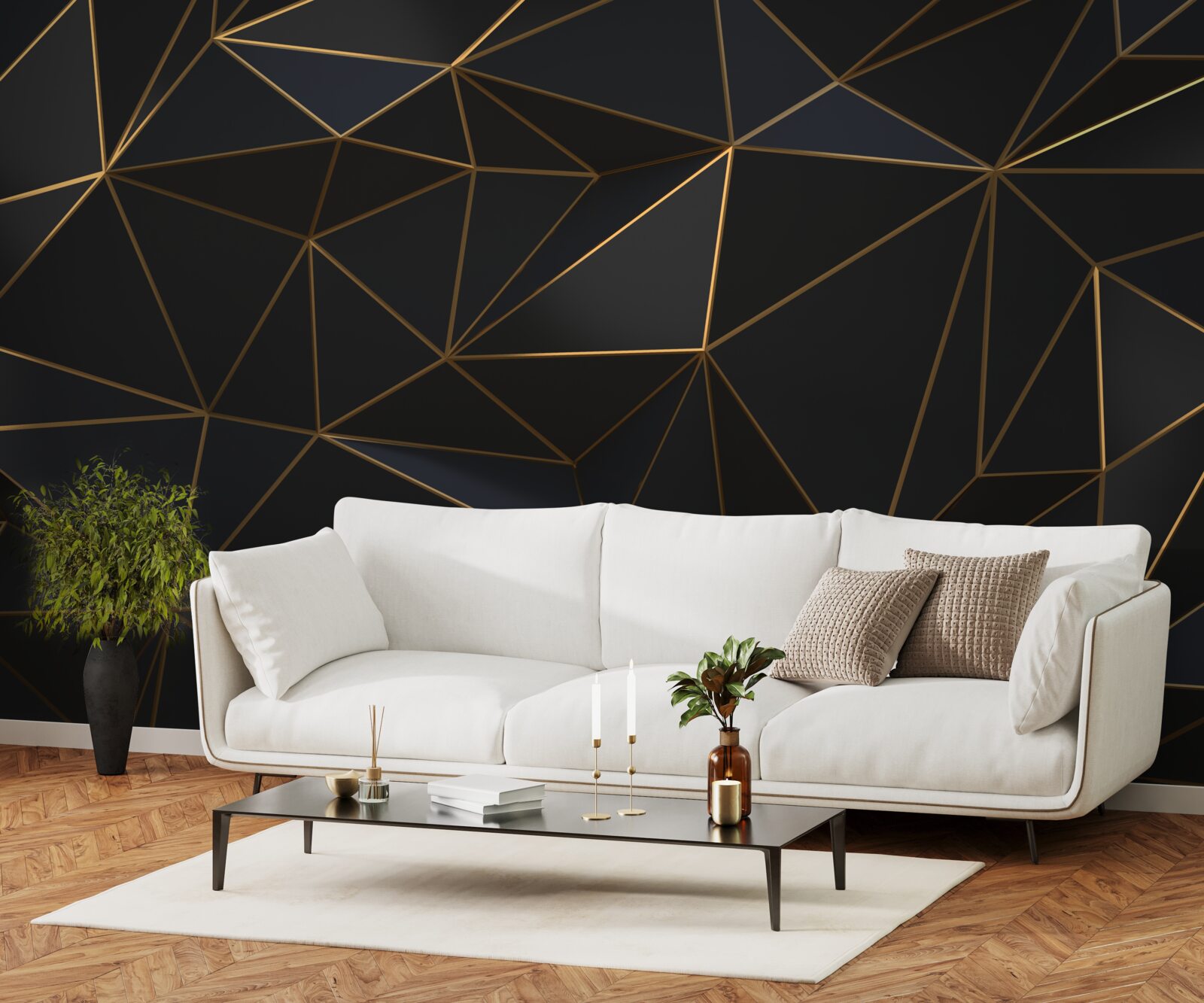 Fotobehang driehoeken en diamanten gezet in goud