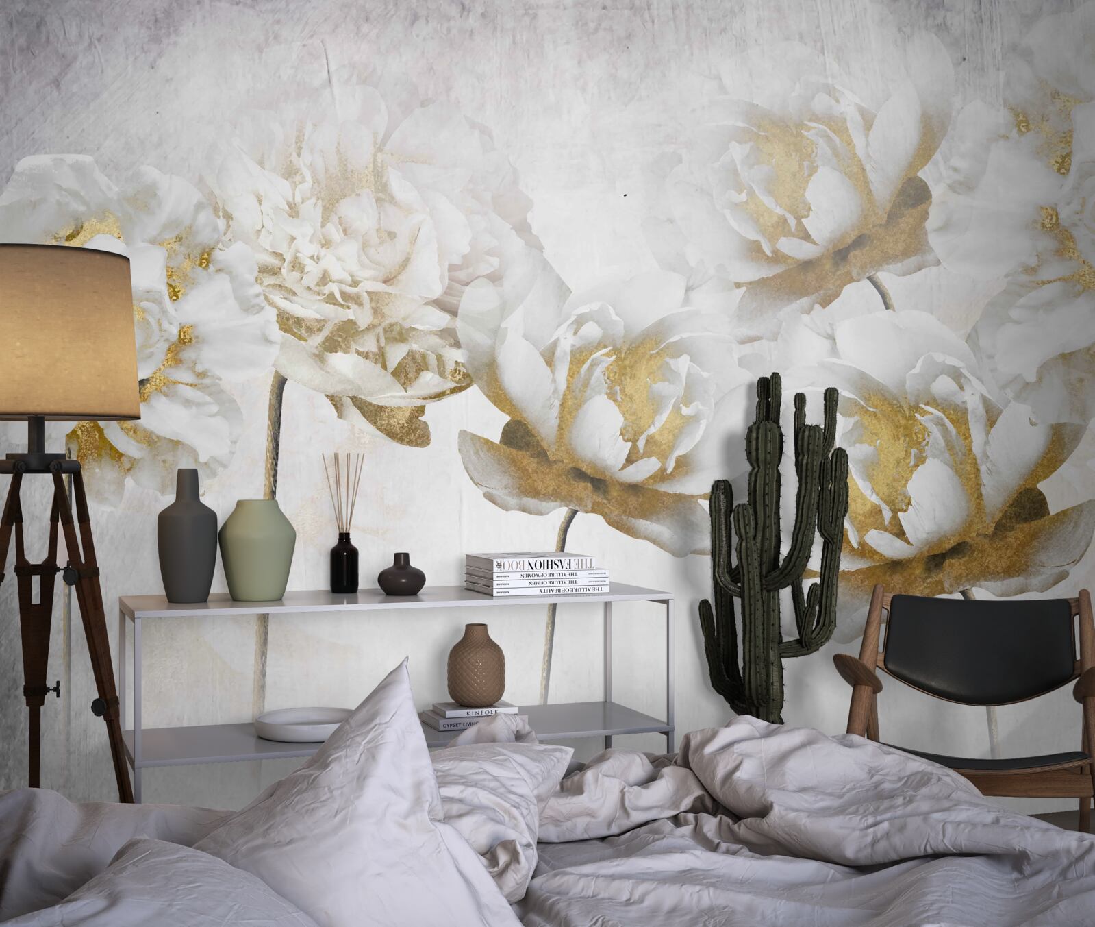 Fotobehang Mooie katoenen bloemen in wit