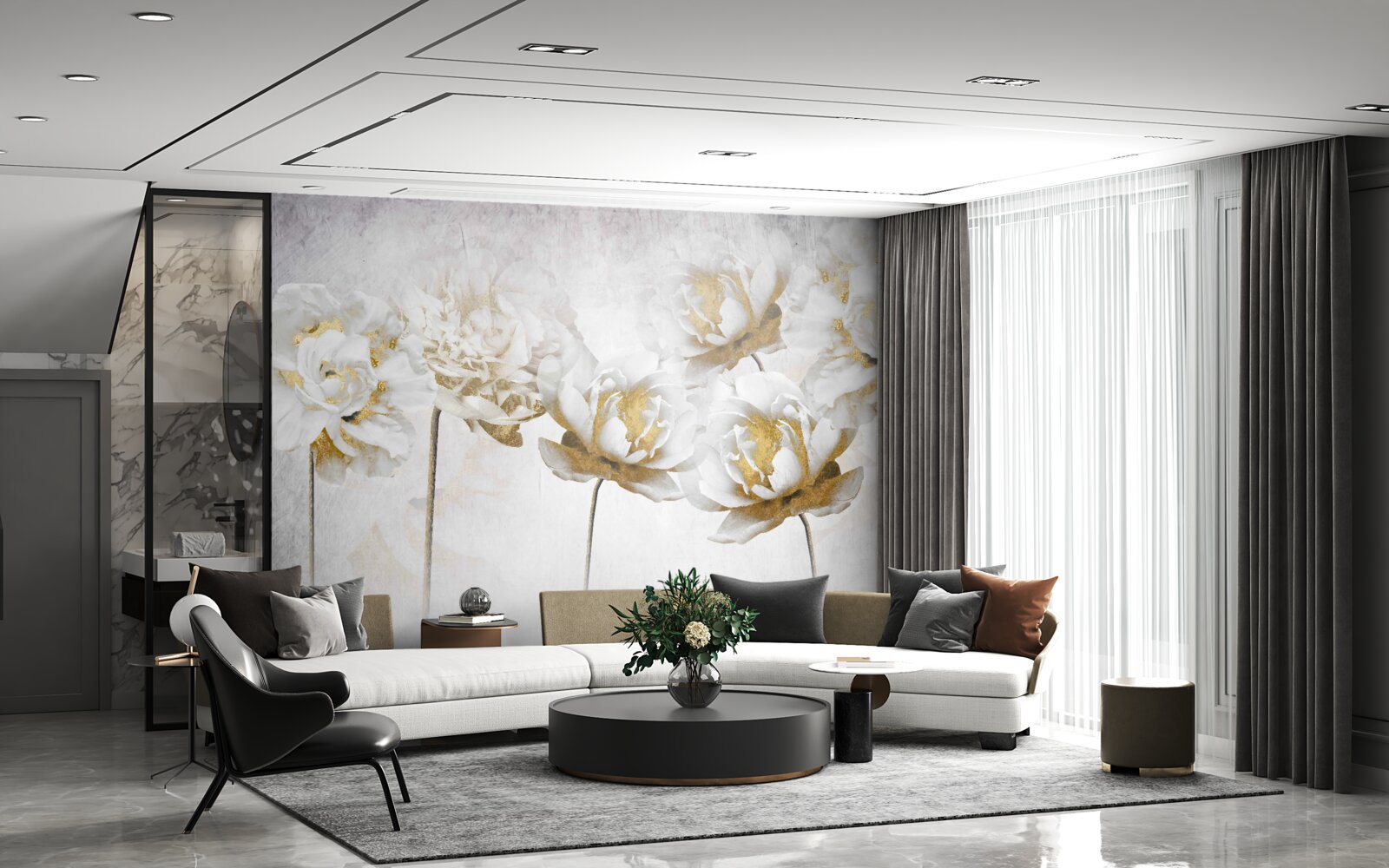 Fotobehang Mooie katoenen bloemen in wit