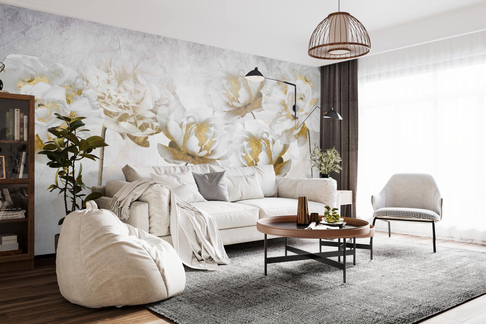 Fotobehang Mooie katoenen bloemen in wit