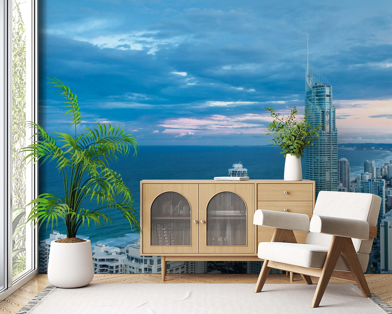 Fotobehang gigantische stad aan de kust