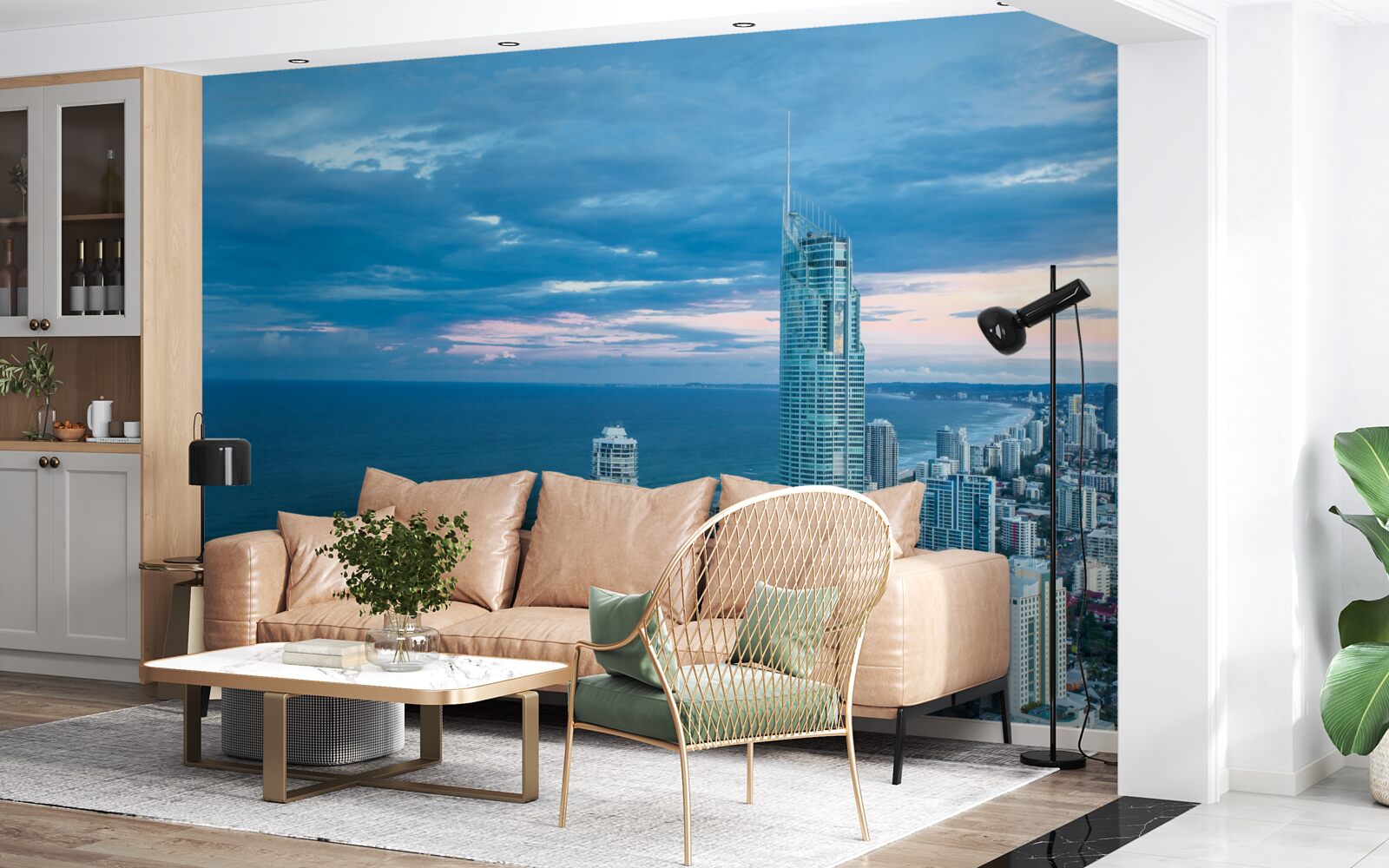 Fotobehang gigantische stad aan de kust