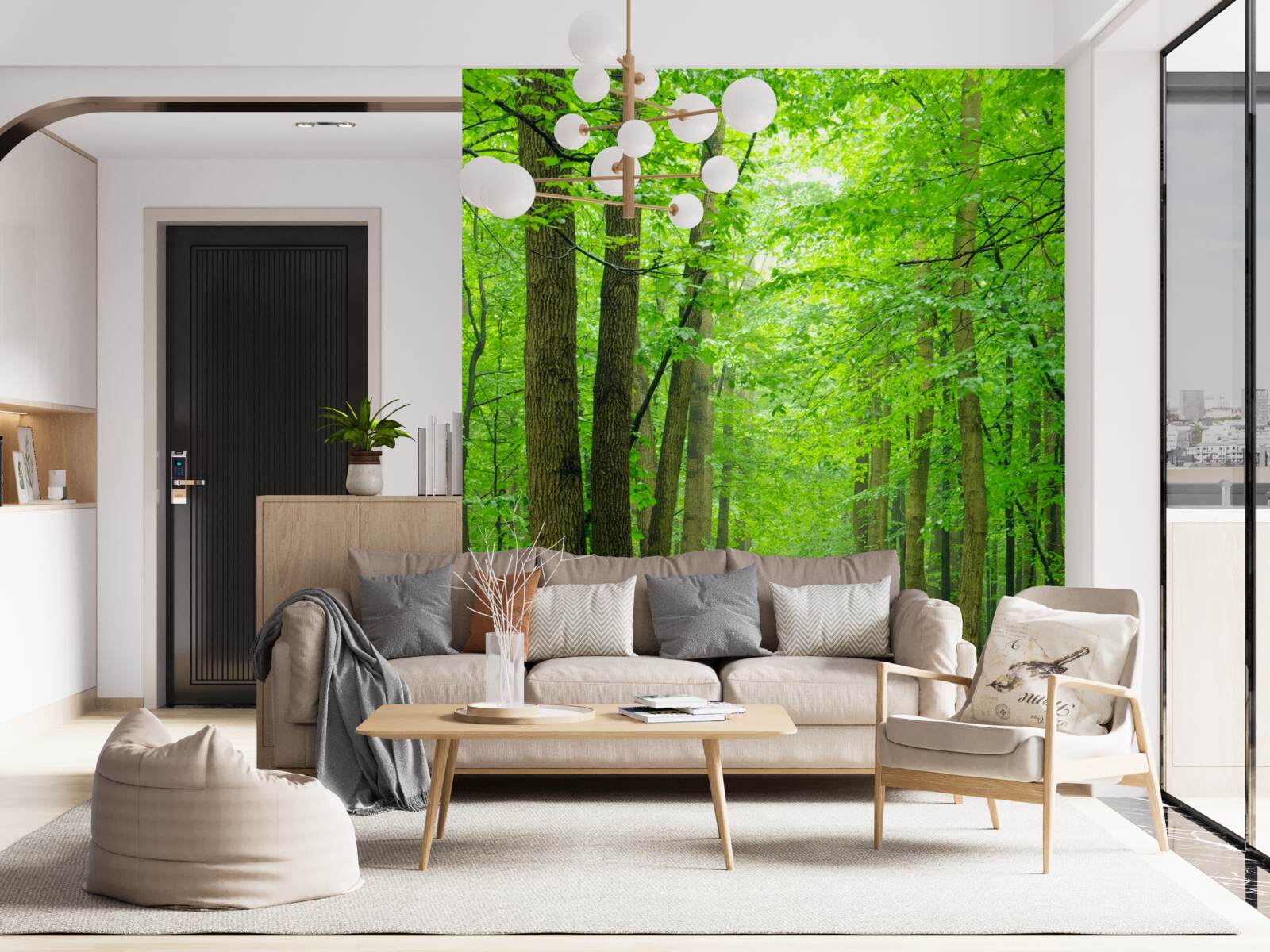 Fotobehang een comfortabel pad door een sierlijk loofbos