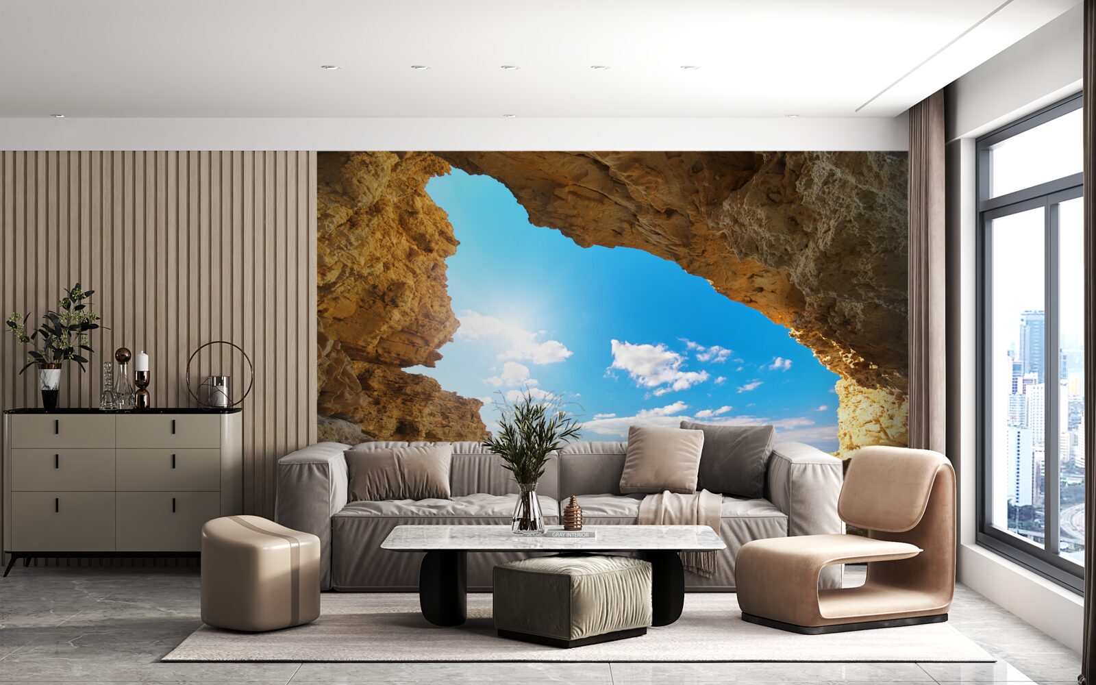 Fotobehang de lucht boven de oceaan is absoluut helder