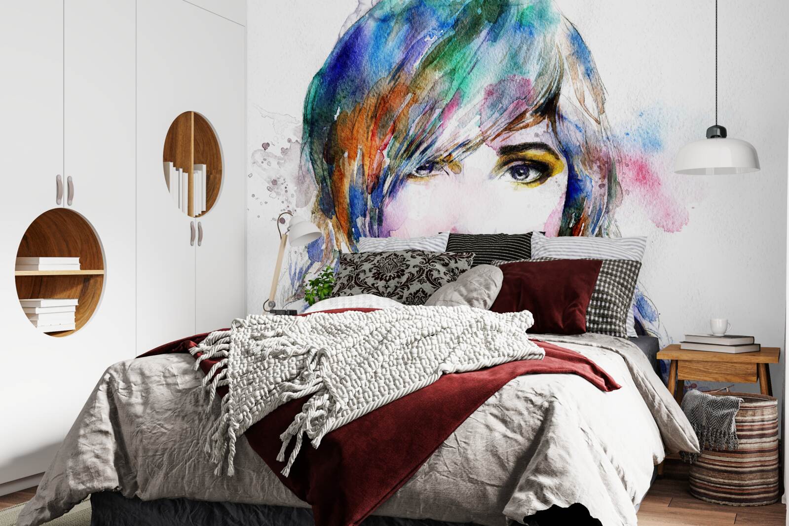 Fotobehang afbeelding van een meisje in heldere aquarelverf