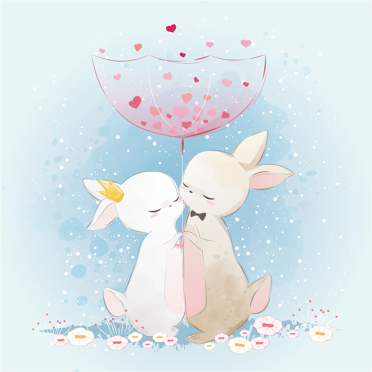 Fotobehang Verliefde konijntjes onder een paraplu