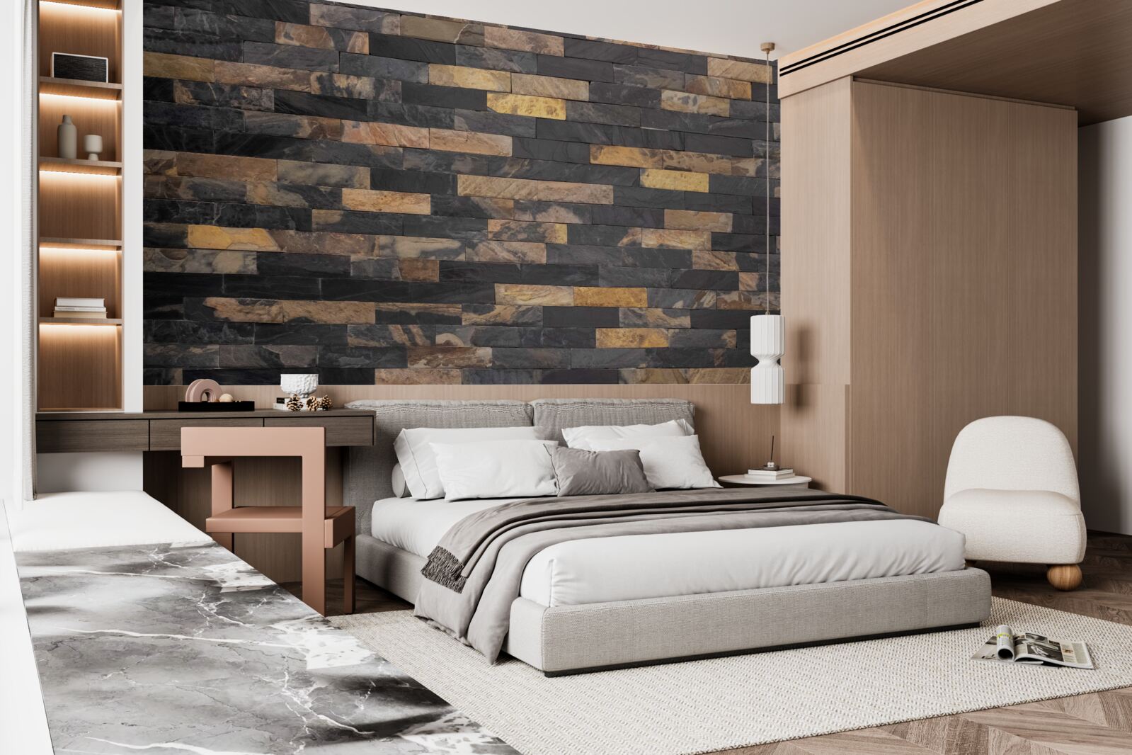 Fotobehang zwart-gouden steen horizontaal geplaatst