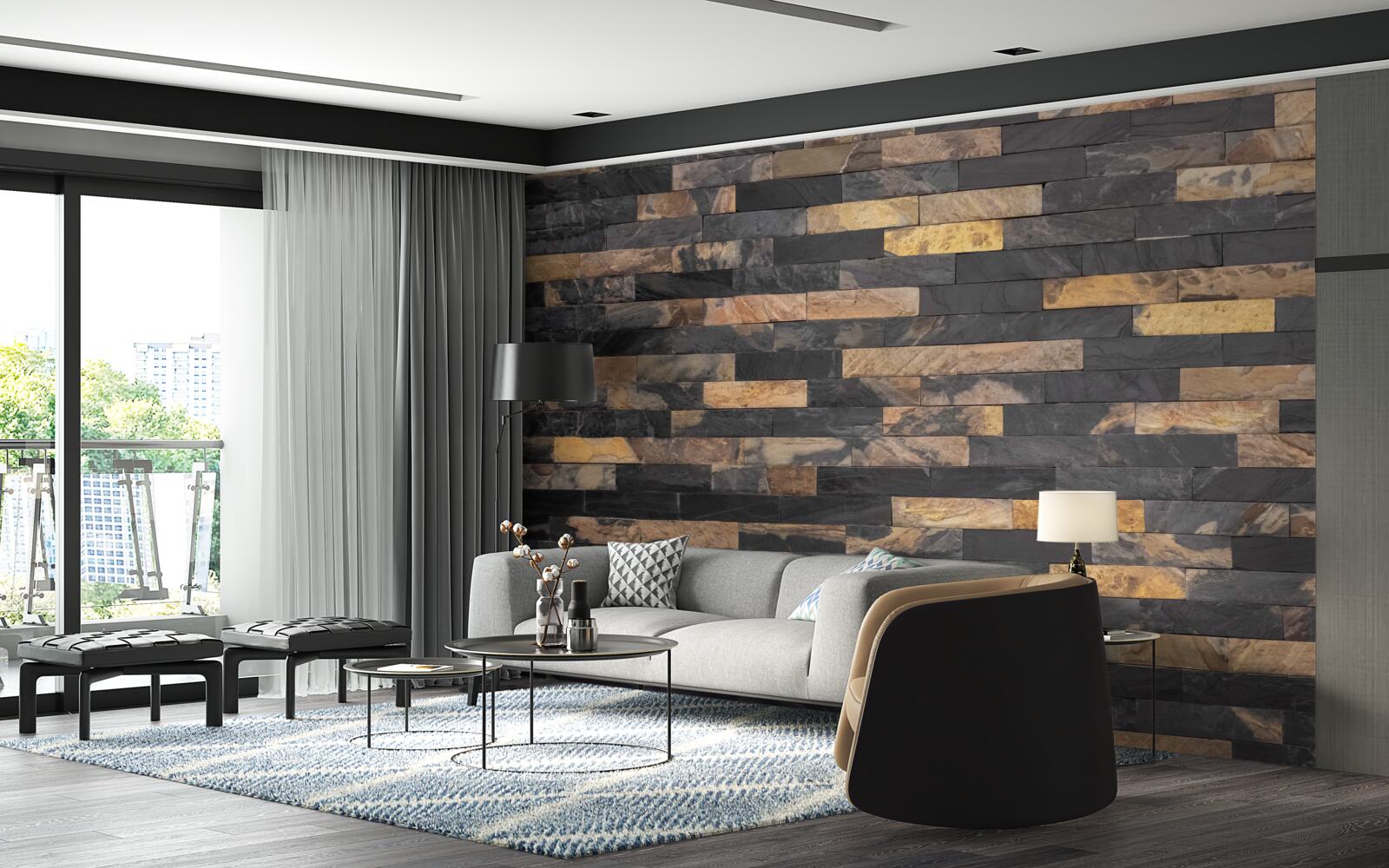 Fotobehang zwart-gouden steen horizontaal geplaatst