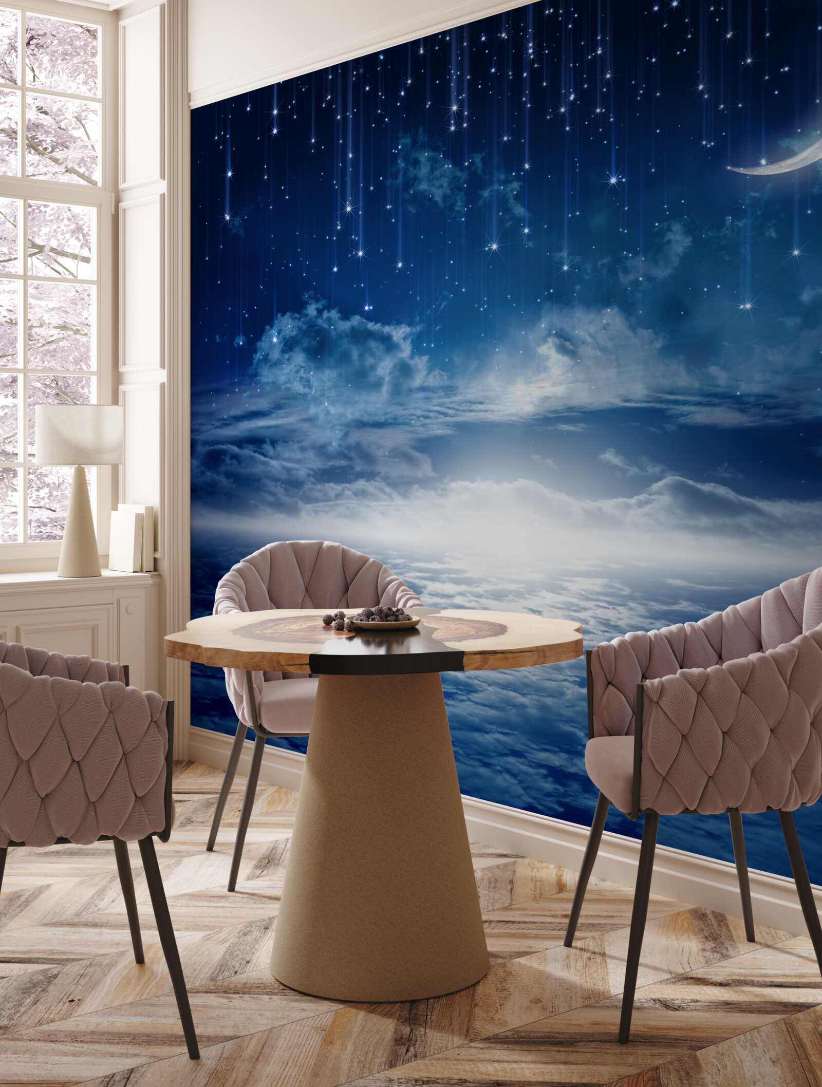 Fotobehang Maanlicht dat op het wateroppervlak speelt, verlicht de nacht met heldere kleuren