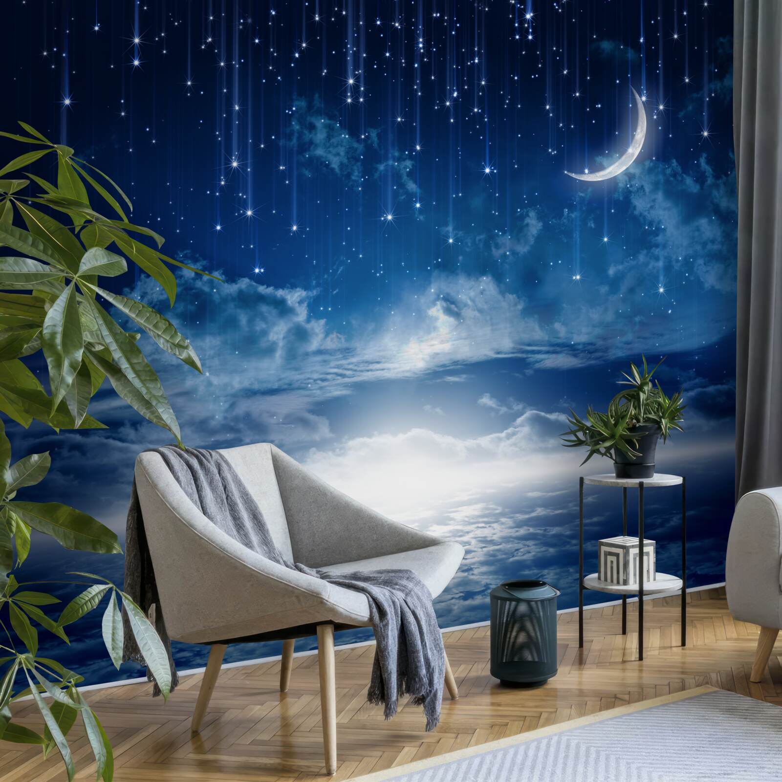 Fotobehang Maanlicht dat op het wateroppervlak speelt, verlicht de nacht met heldere kleuren