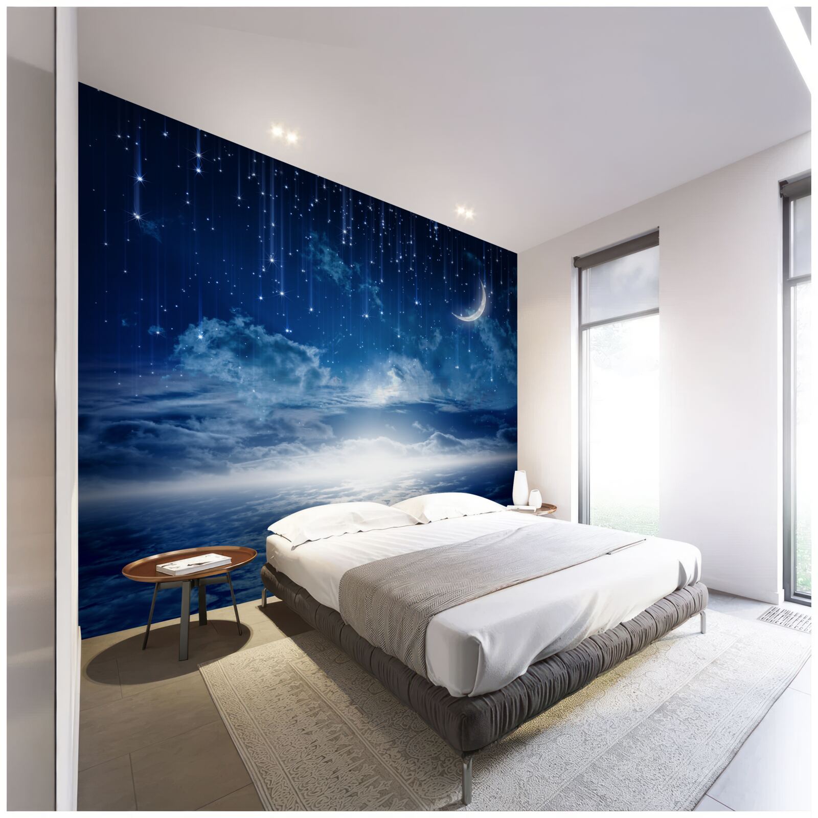 Fotobehang Maanlicht dat op het wateroppervlak speelt, verlicht de nacht met heldere kleuren