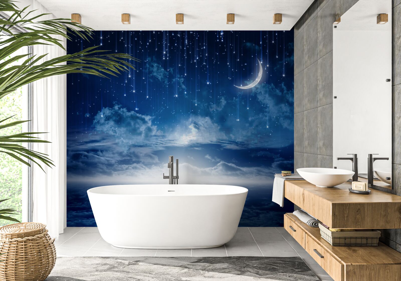 Fotobehang Maanlicht dat op het wateroppervlak speelt, verlicht de nacht met heldere kleuren