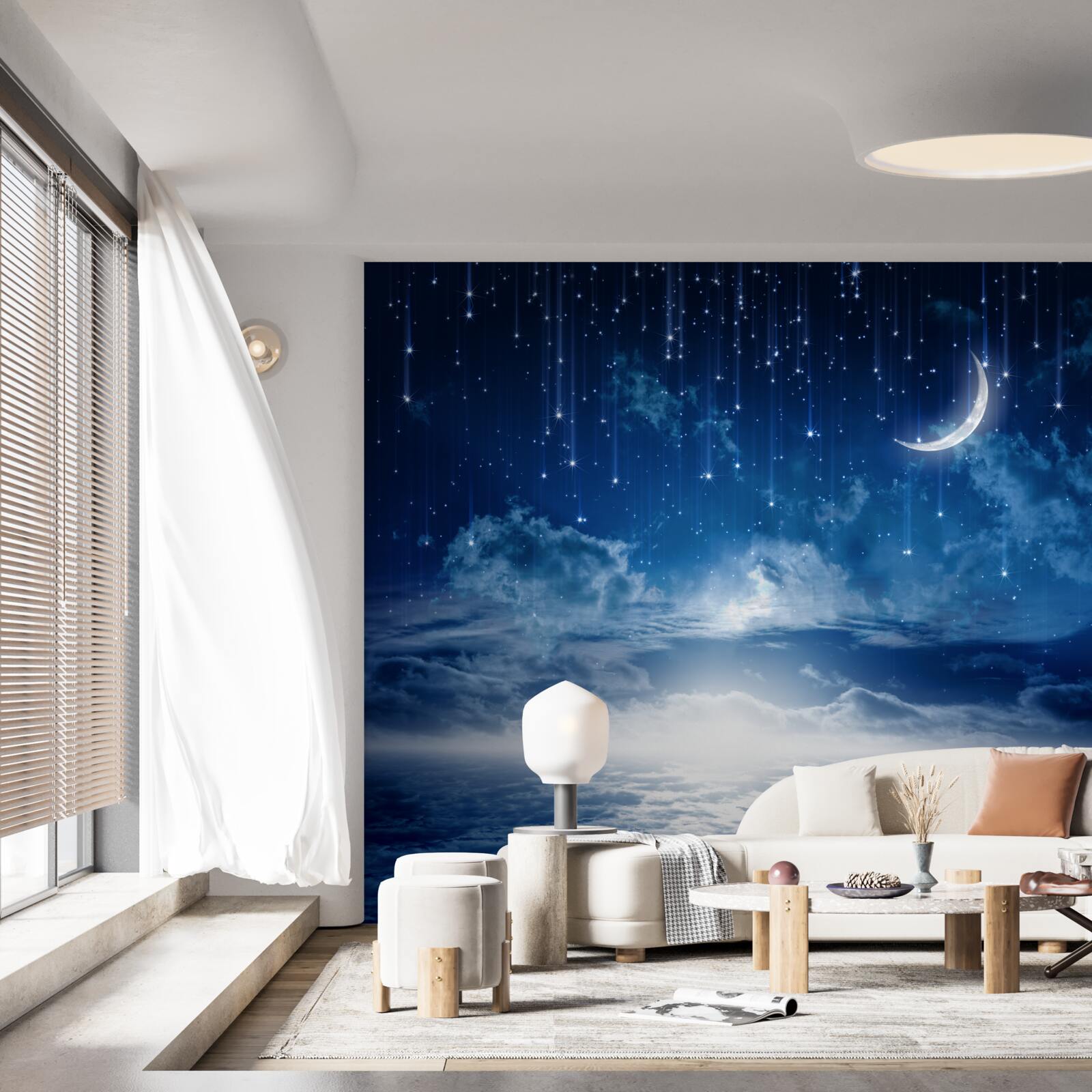 Fotobehang Maanlicht dat op het wateroppervlak speelt, verlicht de nacht met heldere kleuren