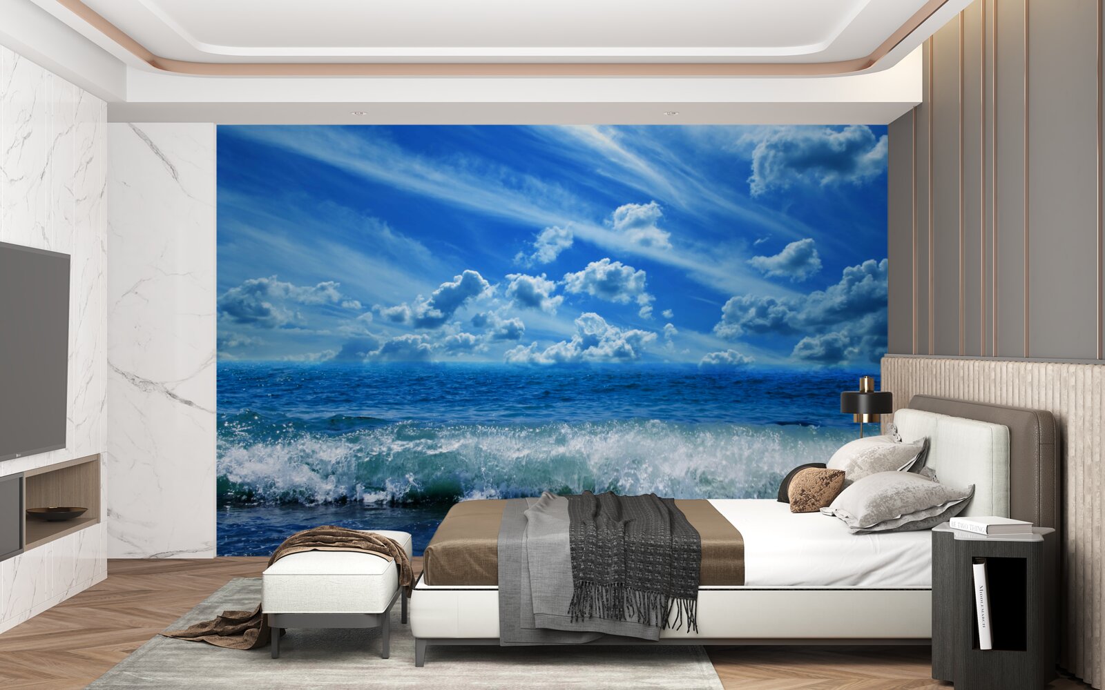 Fotobehang turbulent blauw water ruimte