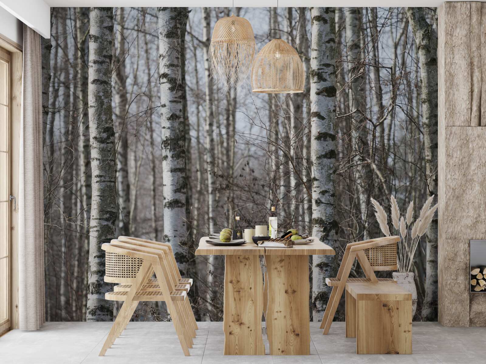 Fotobehang omgevallen sierlijke berken