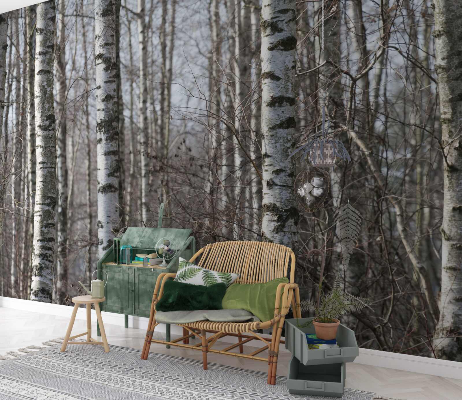 Fotobehang omgevallen sierlijke berken