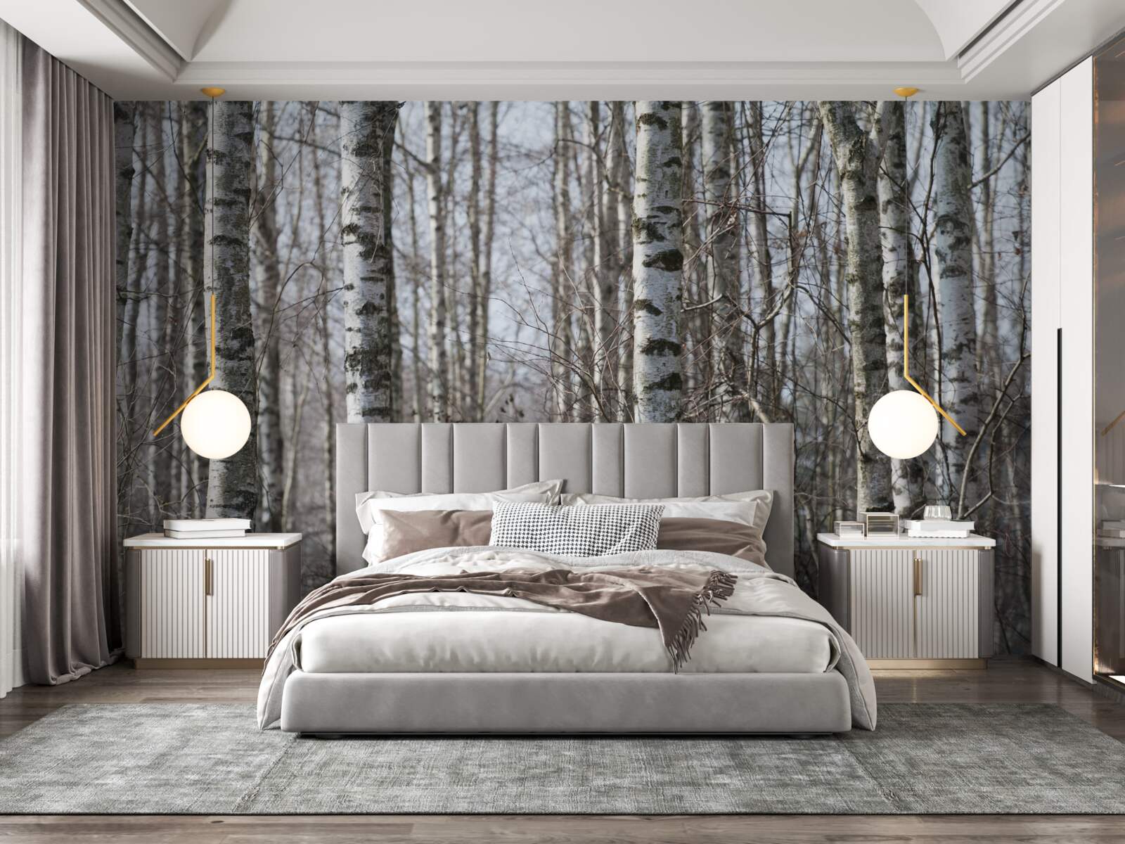 Fotobehang omgevallen sierlijke berken