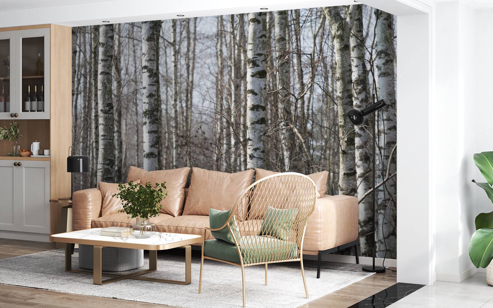 Fotobehang omgevallen sierlijke berken