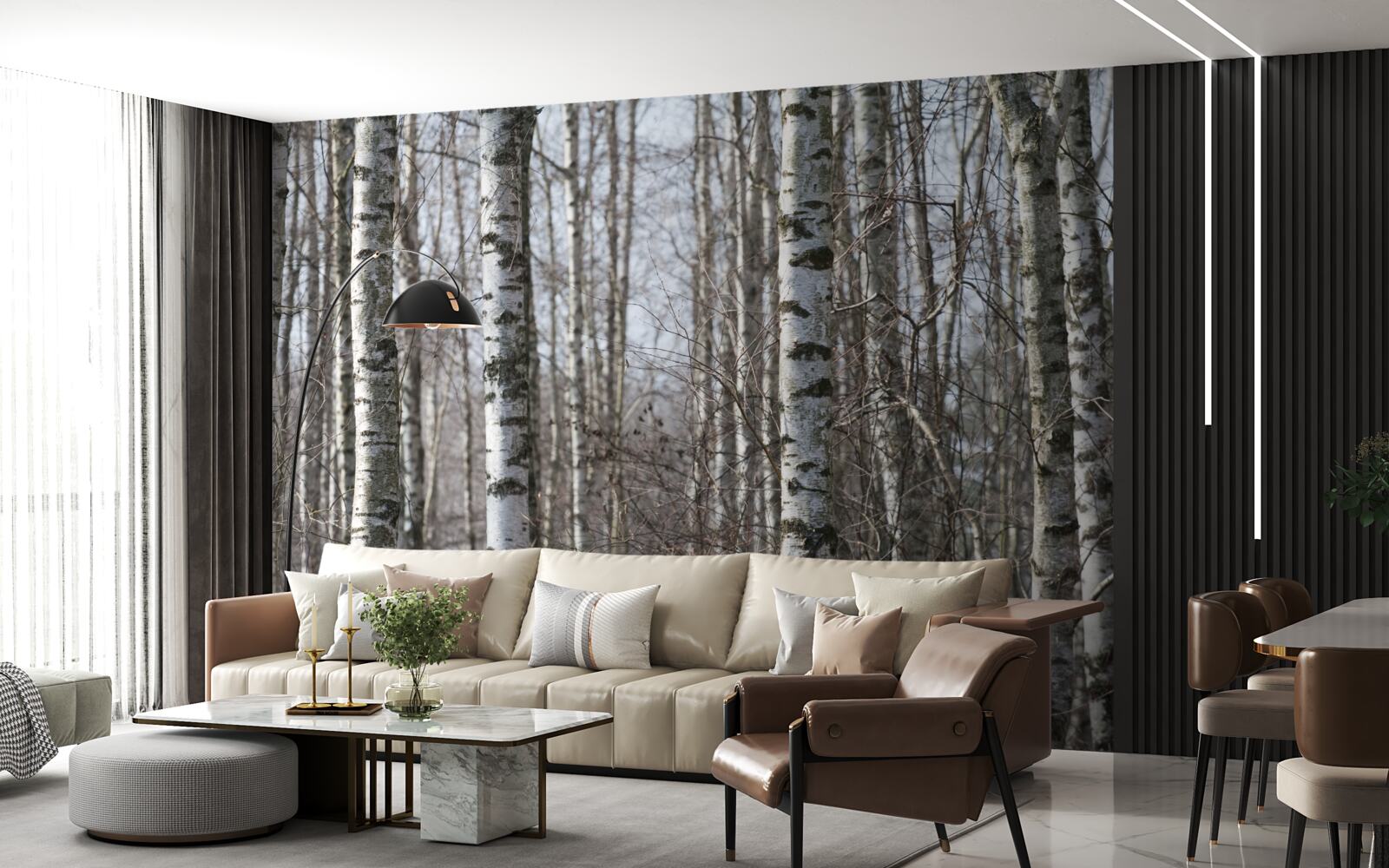 Fotobehang omgevallen sierlijke berken