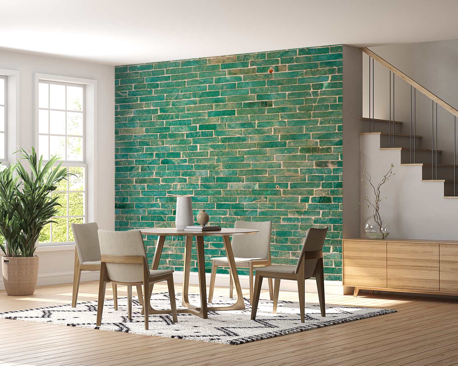 Fotobehang Bakstenen muur groen geschilderd