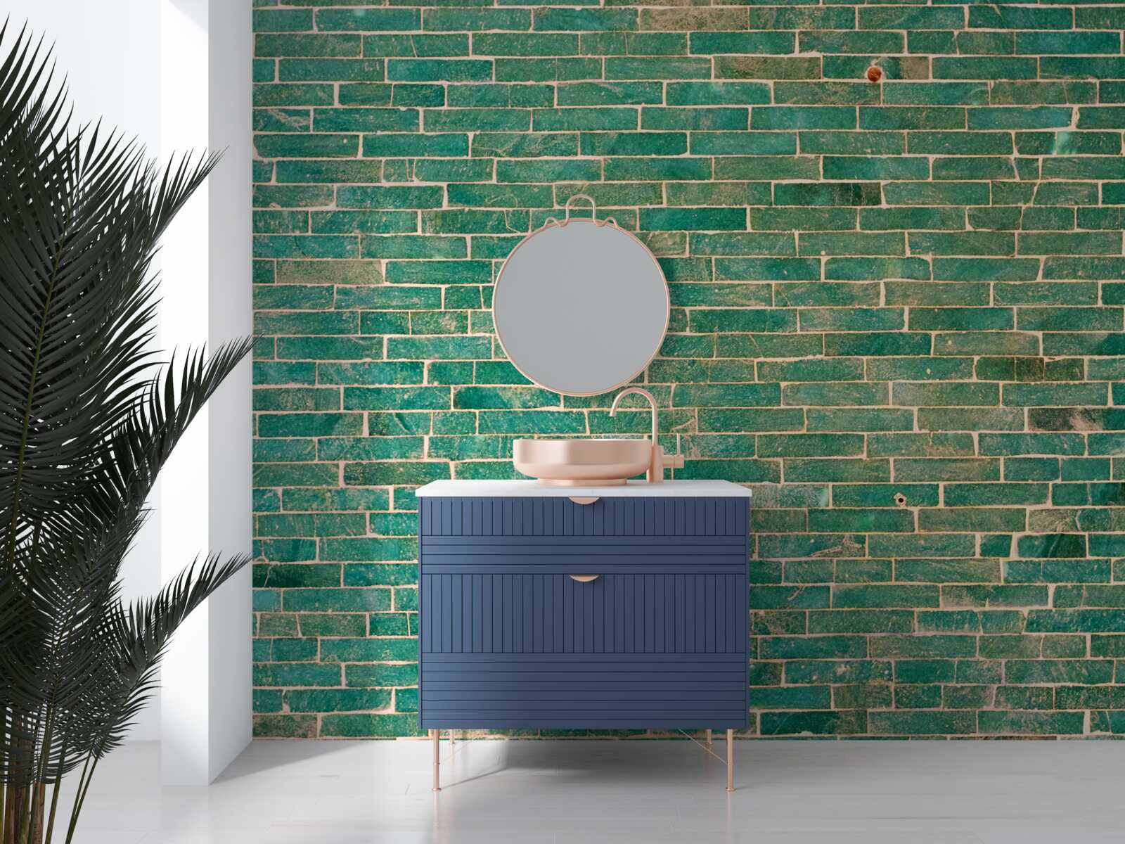 Fotobehang Bakstenen muur groen geschilderd