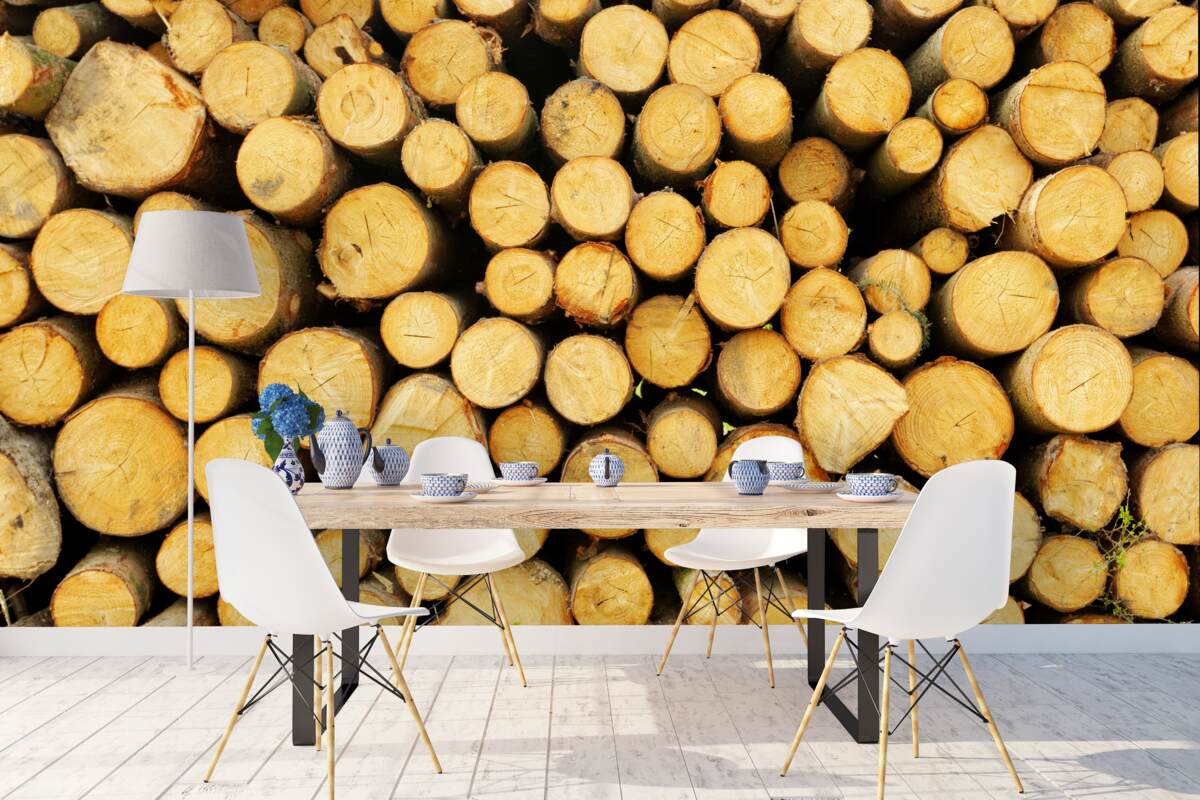Fotobehang stapel gekapt brandhout