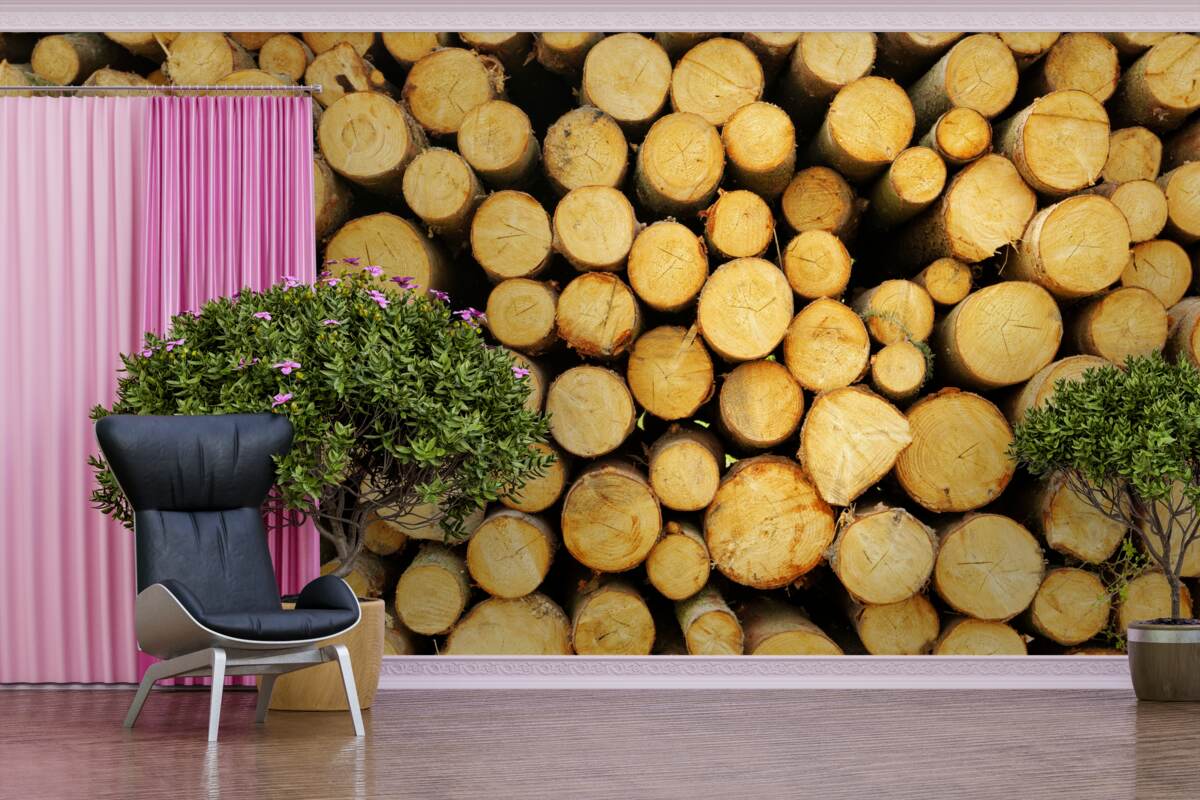 Fotobehang stapel gekapt brandhout