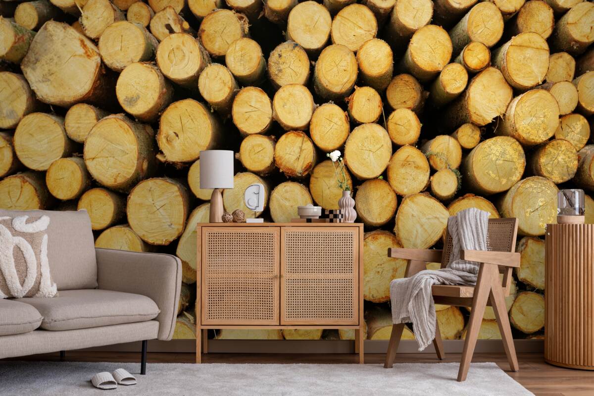 Fotobehang stapel gekapt brandhout