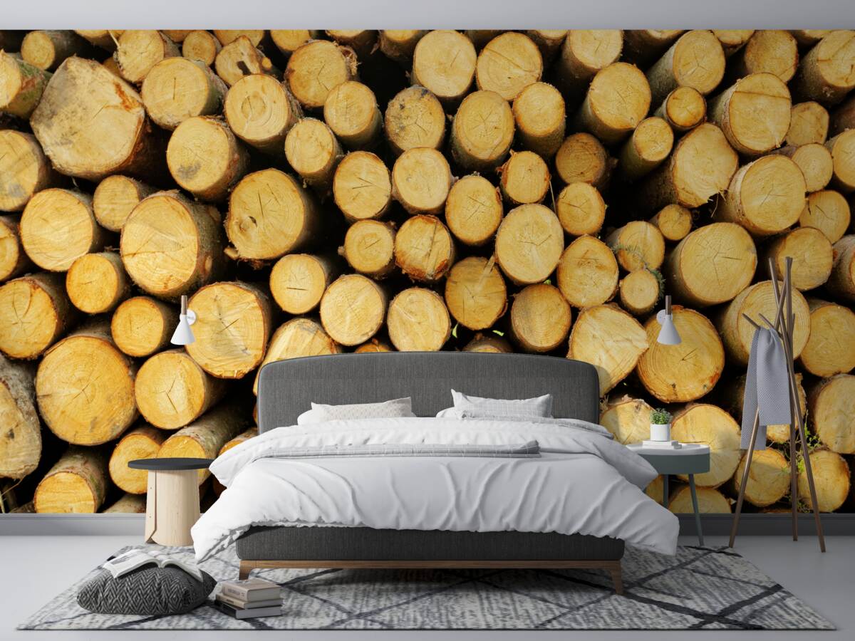 Fotobehang stapel gekapt brandhout