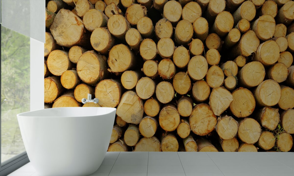 Fotobehang stapel gekapt brandhout