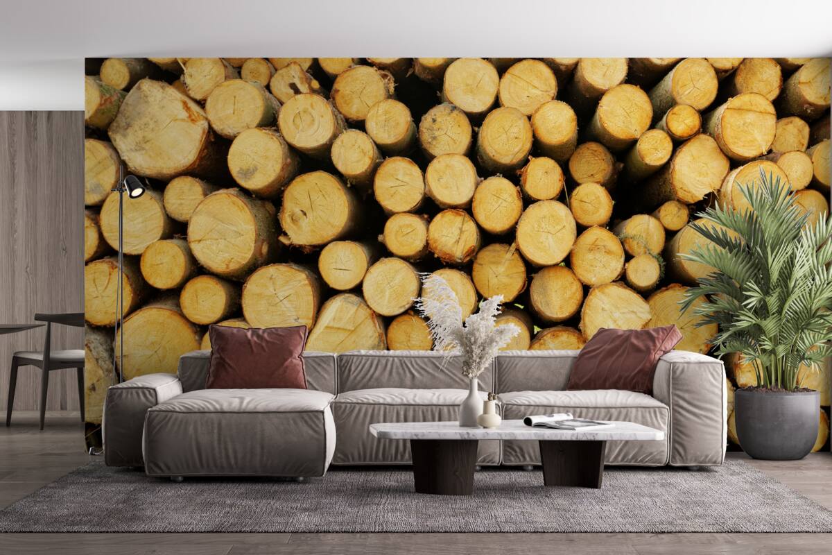 Fotobehang stapel gekapt brandhout