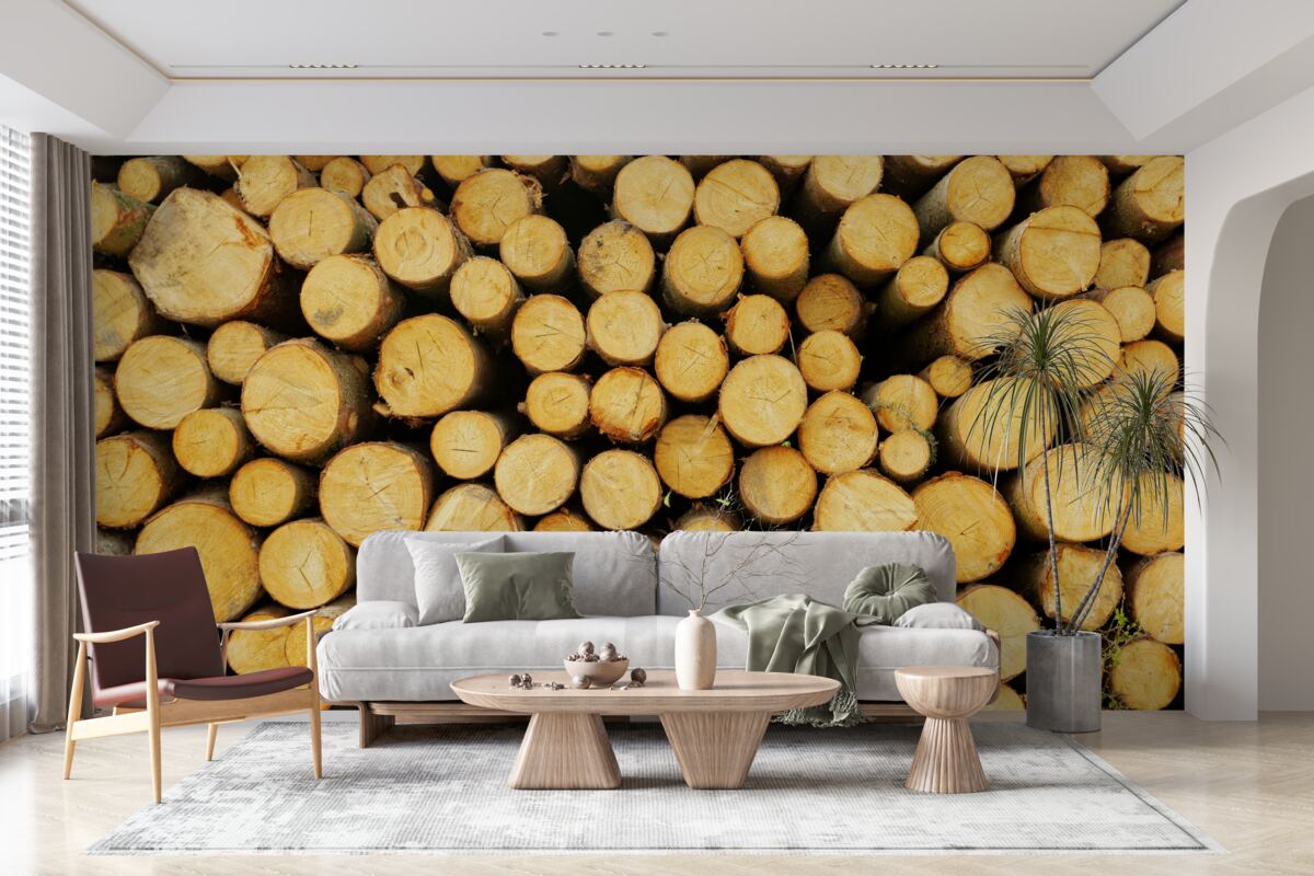 Fotobehang stapel gekapt brandhout