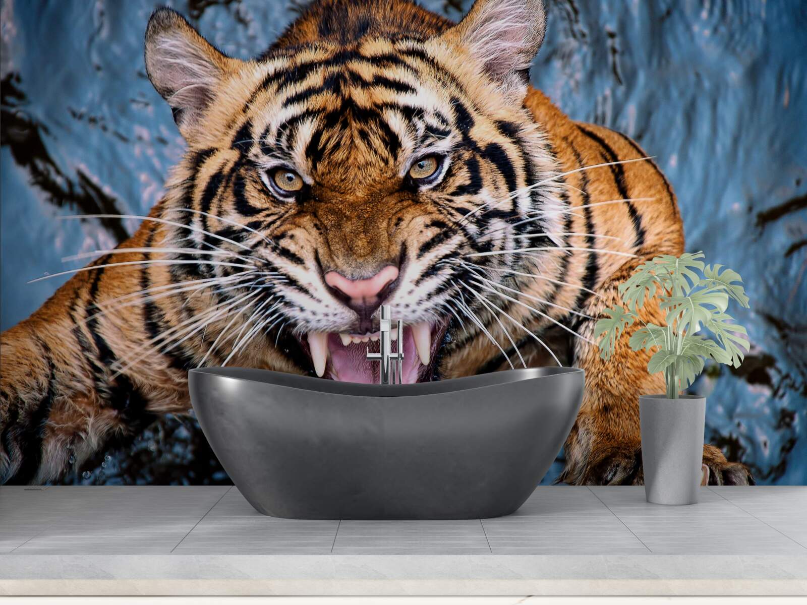 Fotobehang tijger brult van woede