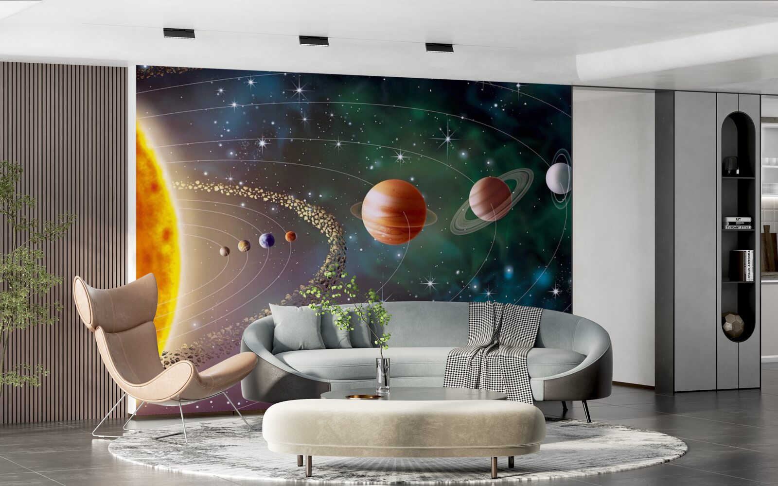 Fotobehang kosmische processie van planeten voor een ster