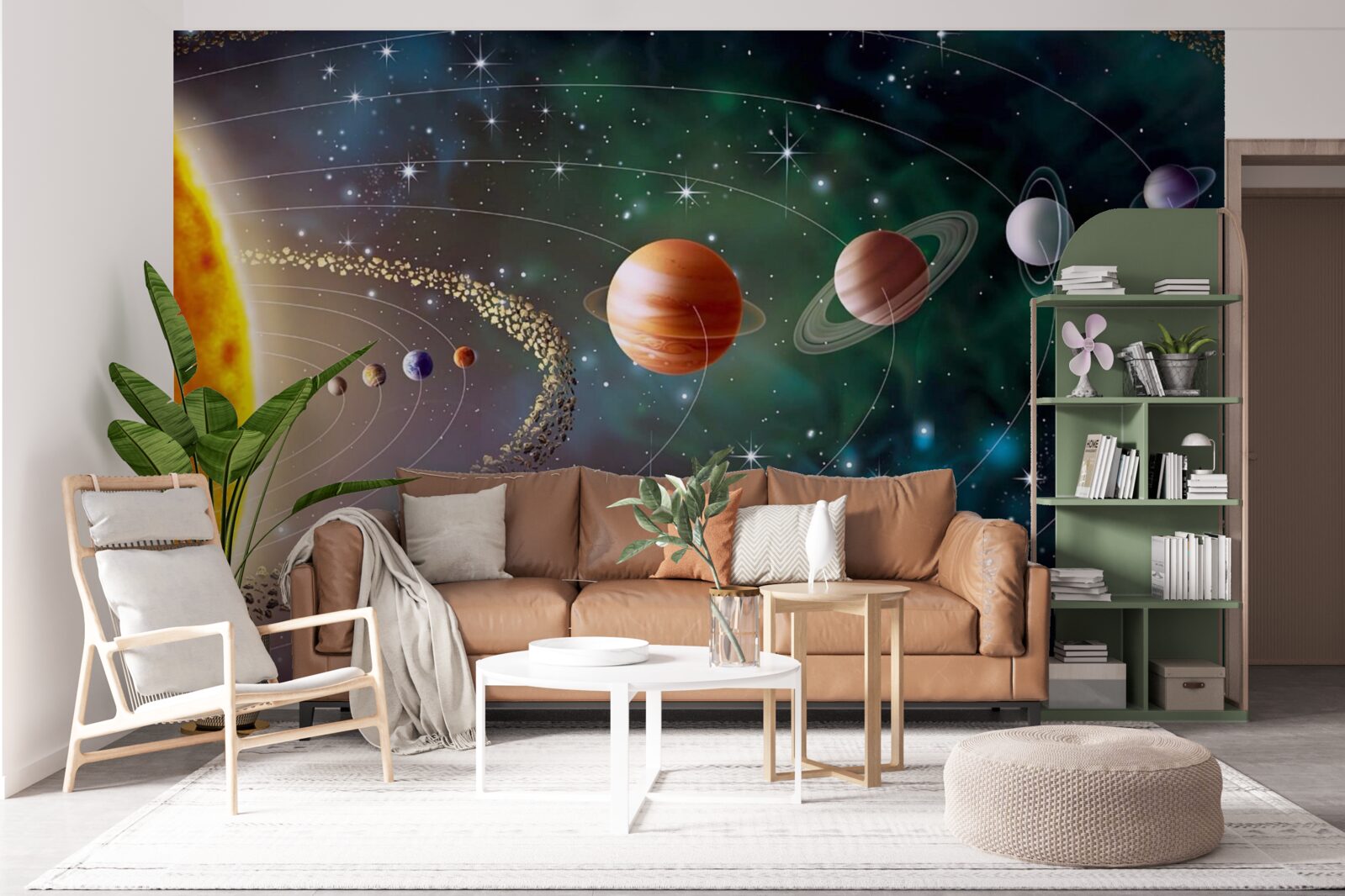 Fotobehang kosmische processie van planeten voor een ster