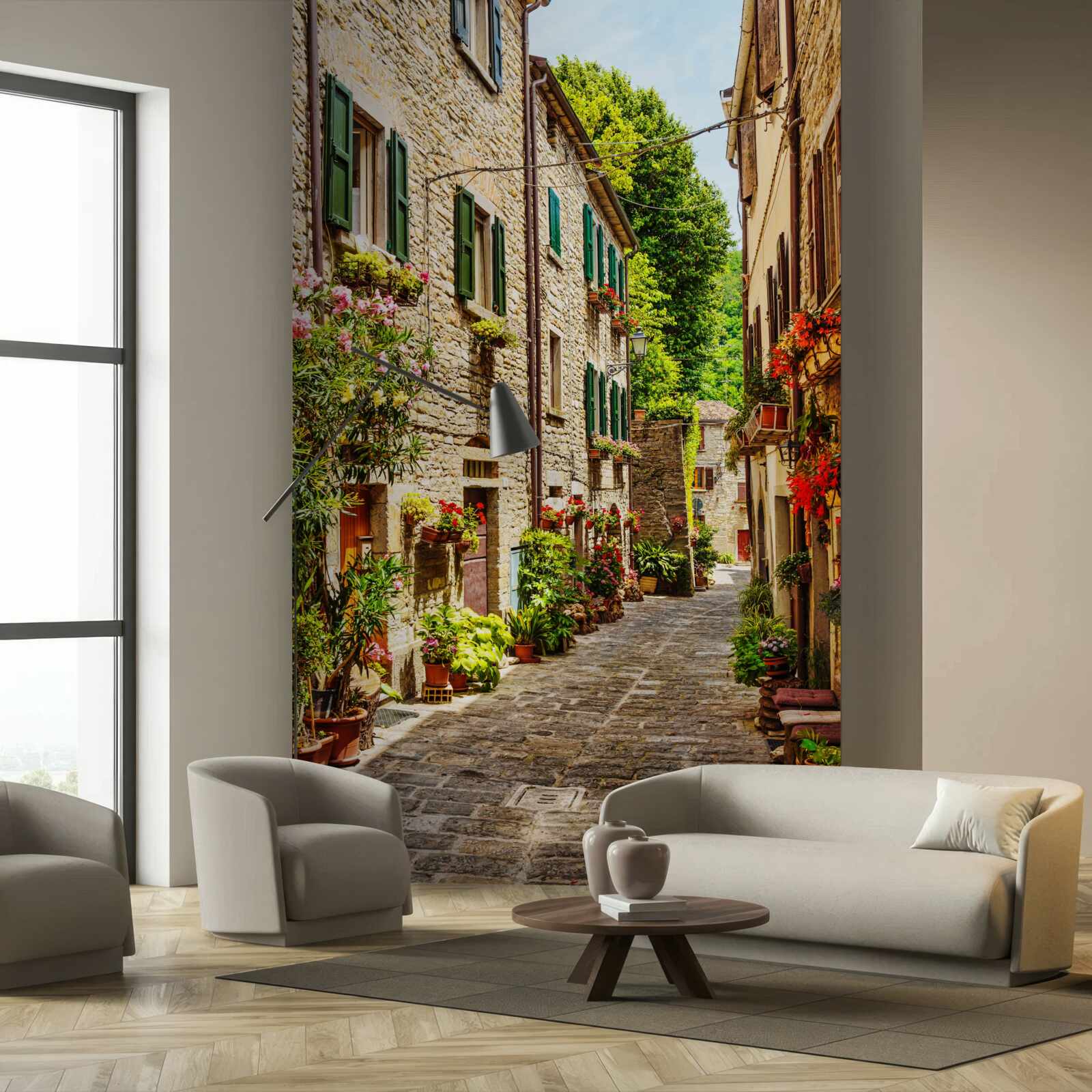 Fotobehang promenade omgeven door groen