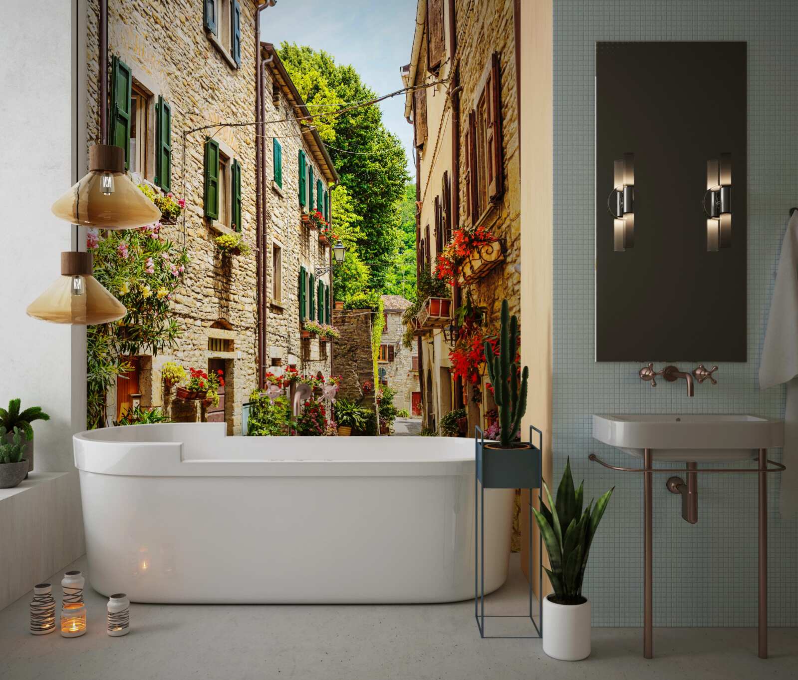 Fotobehang promenade omgeven door groen