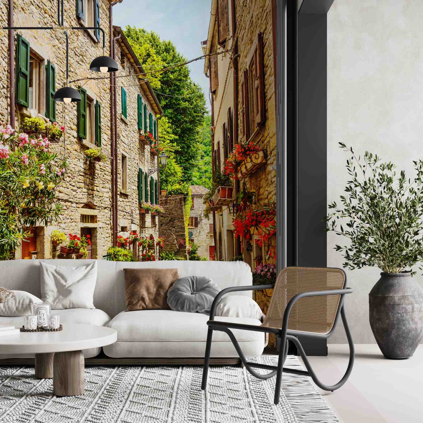 Fotobehang promenade omgeven door groen