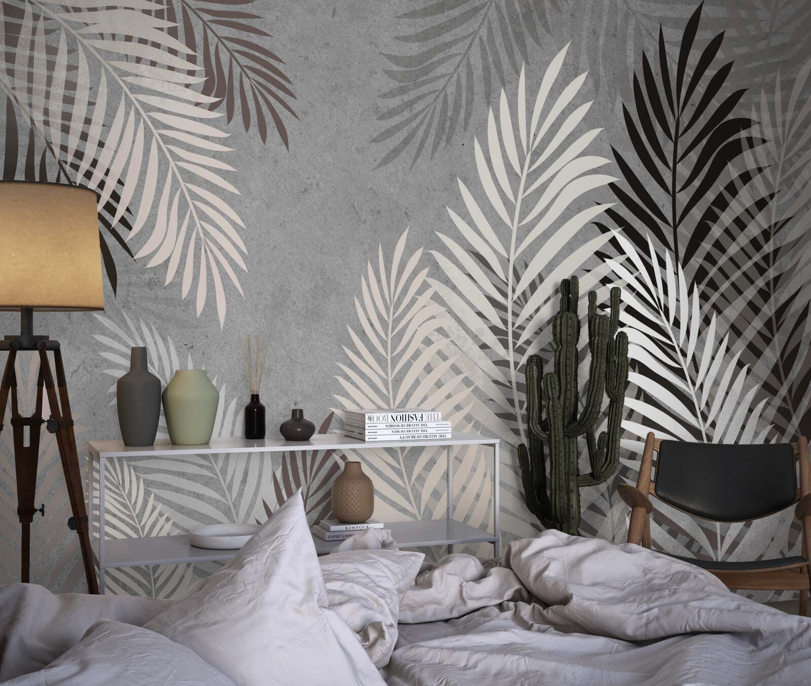 Fotobehang tropische bladeren zijn wit en zwart