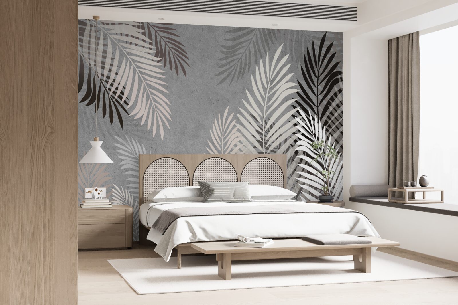 Fotobehang tropische bladeren zijn wit en zwart