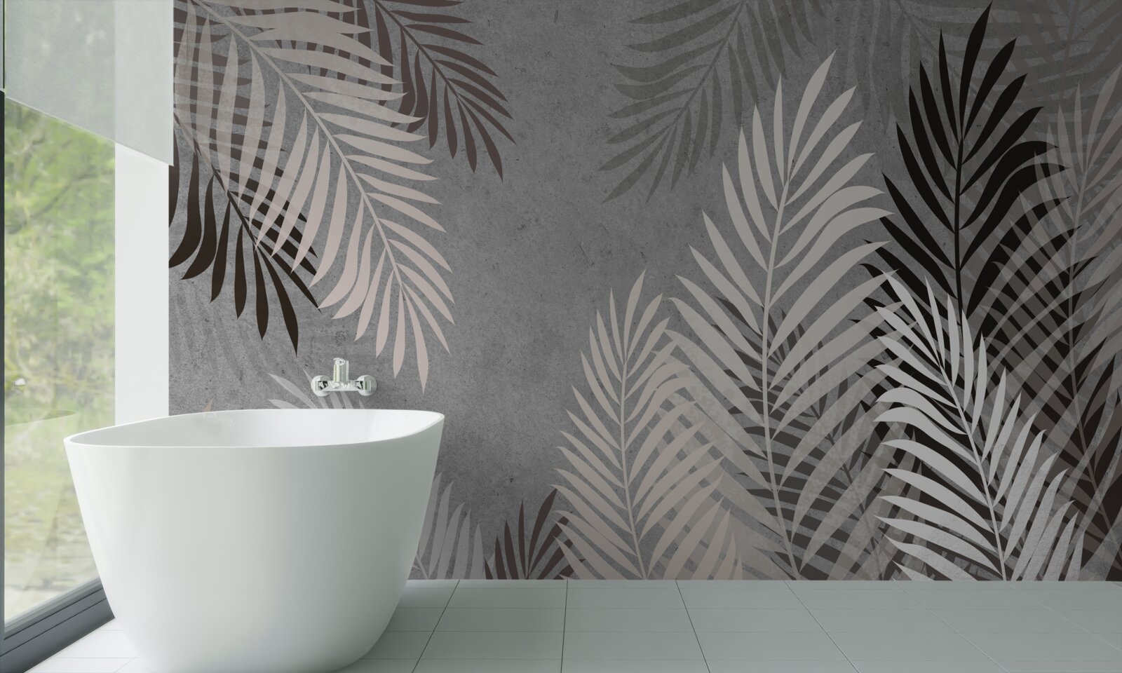 Fotobehang tropische bladeren zijn wit en zwart