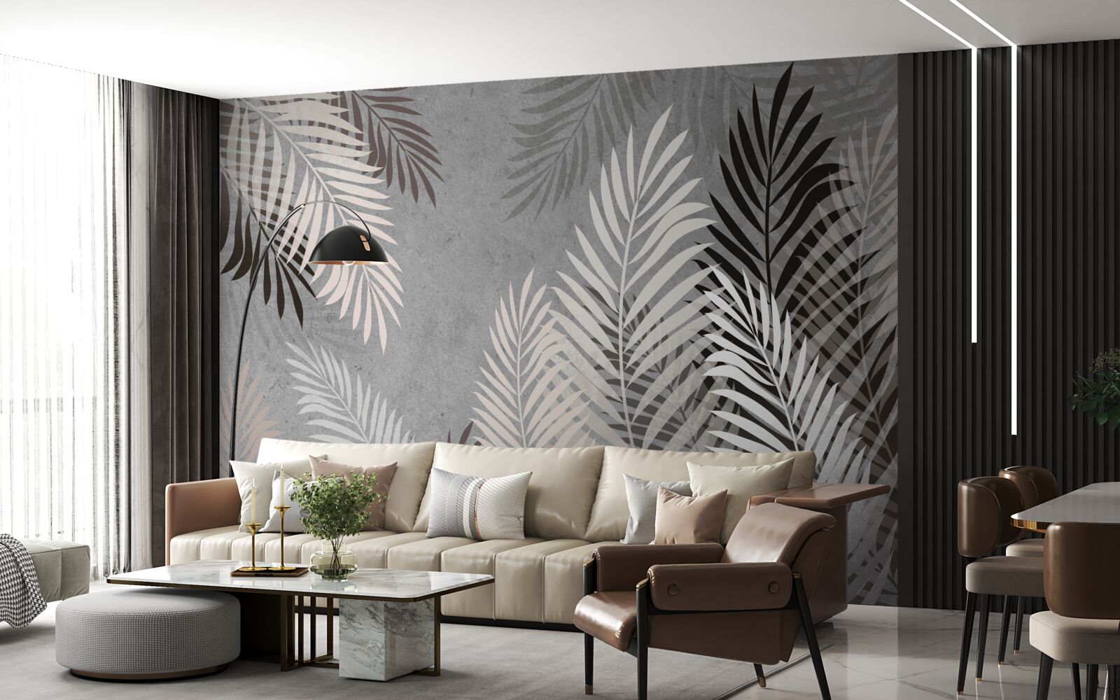 Fotobehang tropische bladeren zijn wit en zwart