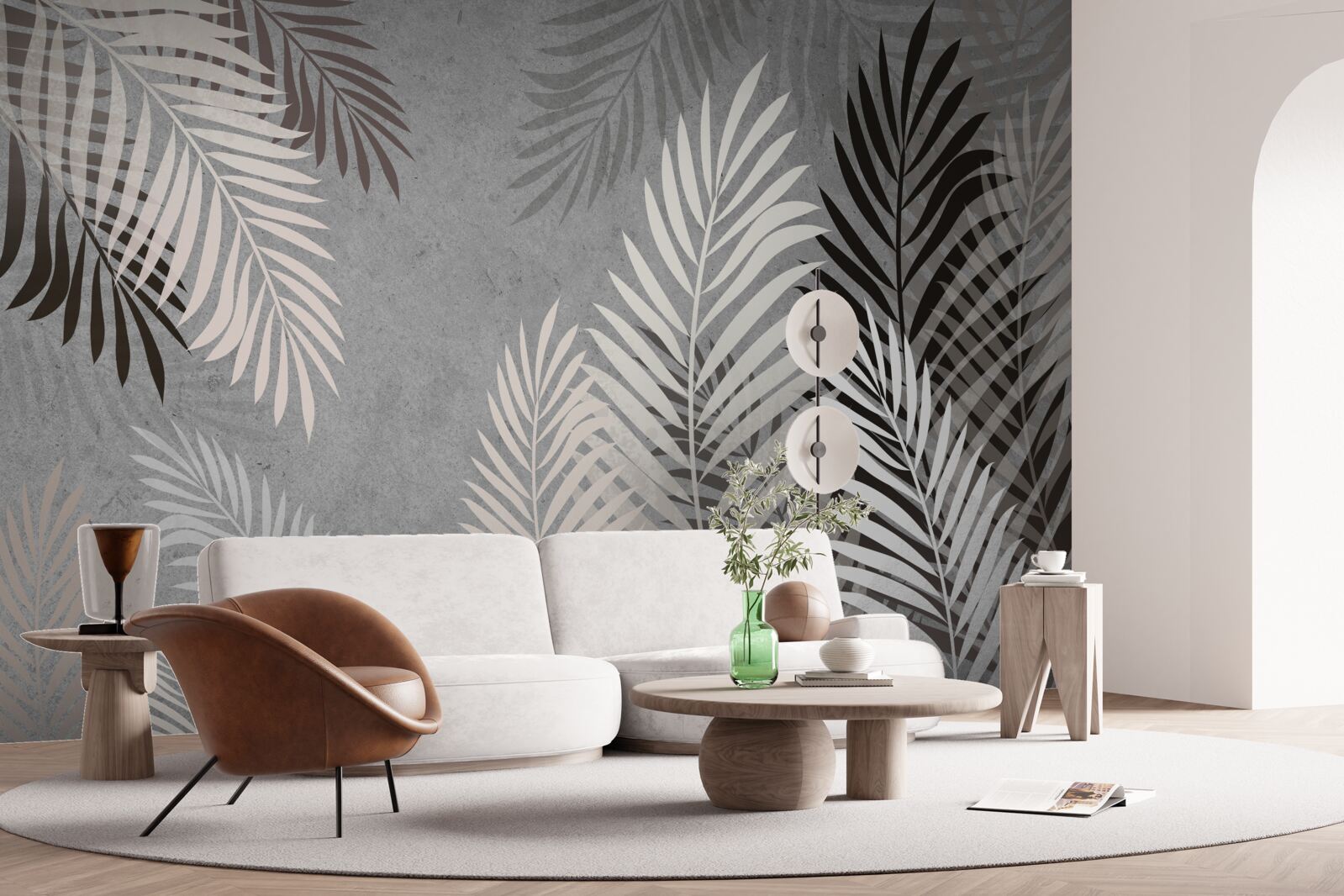 Fotobehang tropische bladeren zijn wit en zwart