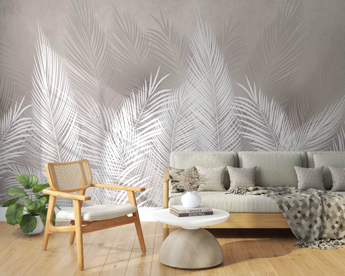 Fotobehang dicht, sneeuwwit, geveerd blad