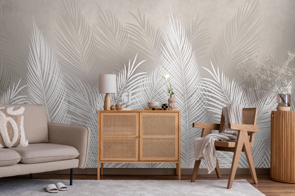 Fotobehang dicht, sneeuwwit, geveerd blad