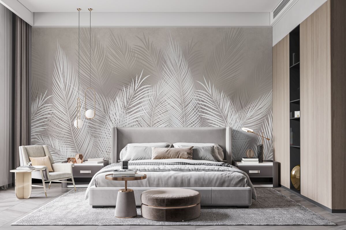 Fotobehang dicht, sneeuwwit, geveerd blad