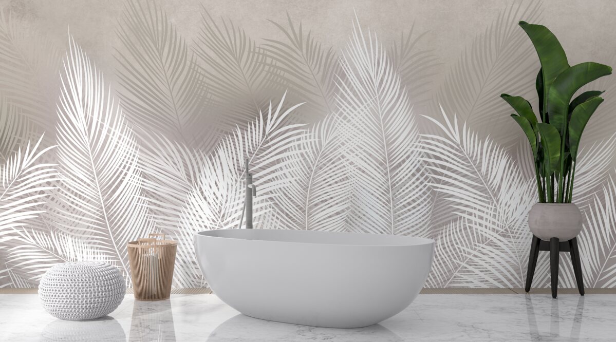 Fotobehang dicht, sneeuwwit, geveerd blad