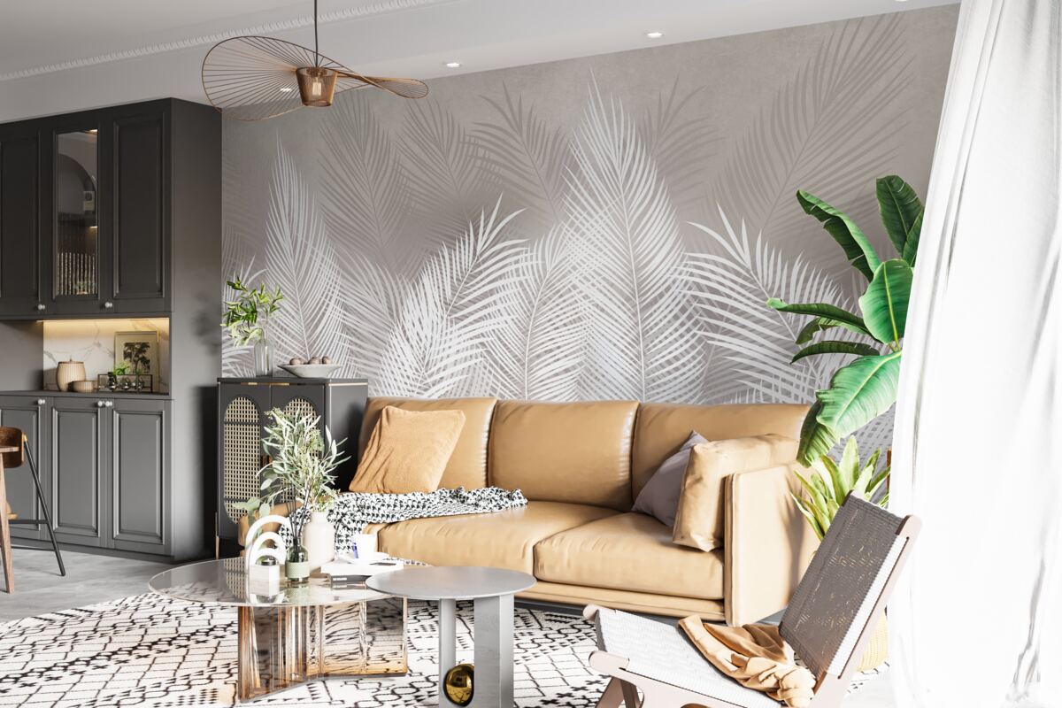 Fotobehang dicht, sneeuwwit, geveerd blad