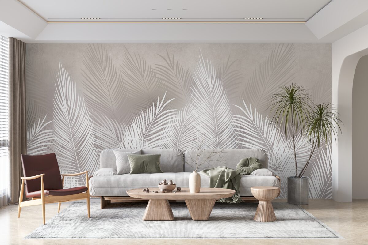 Fotobehang dicht, sneeuwwit, geveerd blad